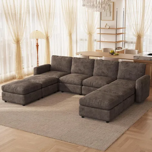Vista 12 de Guyii Sofá Seccional de Terciopelo, Sofá Loveseat Moderno de Gran Tamaño con 2 Almohadas, Sofá Convertible de 81.88 pulgadas de Largo con Cojines