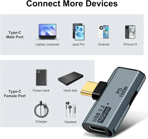 Vista 6 de Adaptador USB C OTG, carga PD tipo C de 100 W a divisor USB C dual para iPhone 15 Pro Max, Google TV Chromecast 2020, MacBook, Samsung Galaxy
