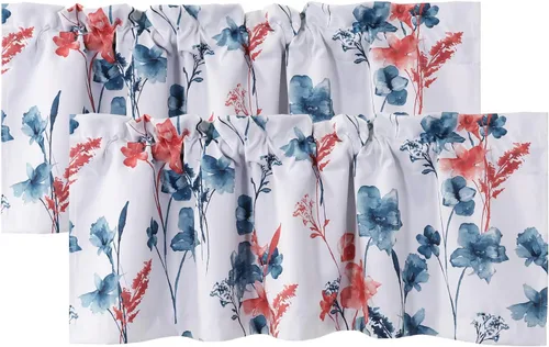 Vista 20 de H.VERSAILTEX cenefas de cortina 100% opacas para ventanas de cocina, juego de 2 paneles, estampado floral Cattleya Leah, cenefas térmicas aisladas