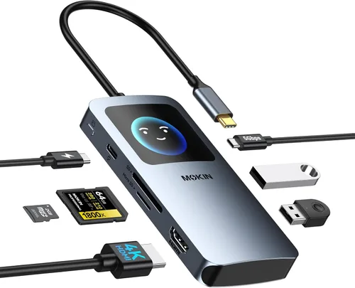 Vista 14 de Estación de acoplamiento, 18 en 1 USB C Docking Dtation 3 monitores para laptop Windows/MacBook Pro/Air/Thunderbolt 3 Dock con carcasa SSD 3 HDMI