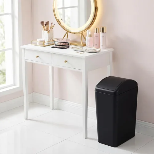 Vista 5 de Cubo de basura pequeño de plástico de 4.2 galones con tapa giratoria, bote de basura para cocina, color negro Small Garbage Bin Removable