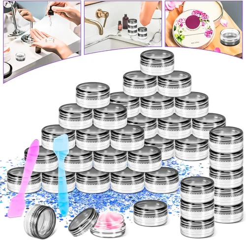 Vista 6 de 100 paquetes de botes de plástico de 3 g con tapas, botes de cosméticos redondos transparentes de 3 ml, botes de maquillaje de 3 gramos