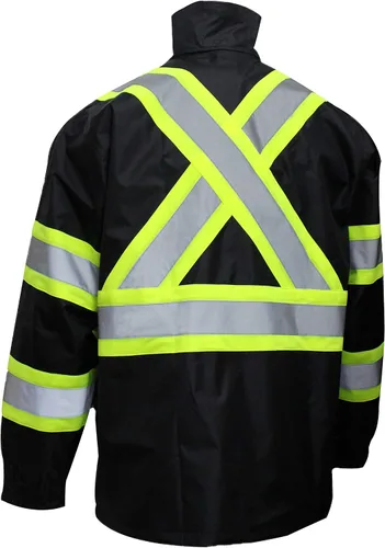Vista 4 de TBK66 - Traje de lluvia clase 3, chaqueta, pantalones de alta visibilidad, parte inferior negra reflectante con patrón en X (juego de 3, S)