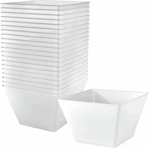 Vista 8 de Lillian Tablesettings Cuencos cuadrados de plástico negro, 8 onzas, pequeños cuencos desechables para aperitivos, postres y salsas, pesado, sin BPA