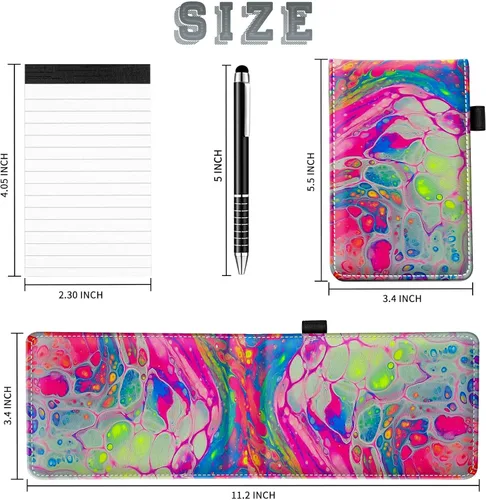 Vista 2 de Juego de 4 mini blocs de notas de bolsillo, funda de cuero sintético de mármol abstracto con 2 ranuras para tarjetas, 1 lápiz capacitivo y 2