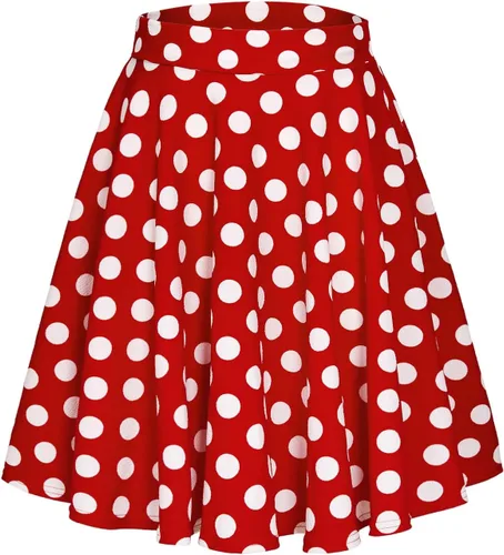 Vista 13 de EXCHIC Falda básica para mujer, estilo patinadora, casual, elástica, plisada, minifalda con vuelo midi de línea A 10