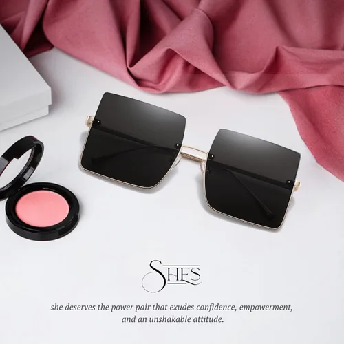 Vista 7 de SHES SH3103 - Gafas de sol cuadradas de gran tamaño para mujer, diseño de moda, marco de metal sin montura