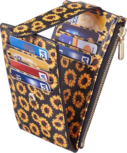 Vista 6 de Chelmon Cartera para mujer delgada con bloqueo RFID, billetera plegable con varios compartimientos para tarjetas con bolsillo con cremallera