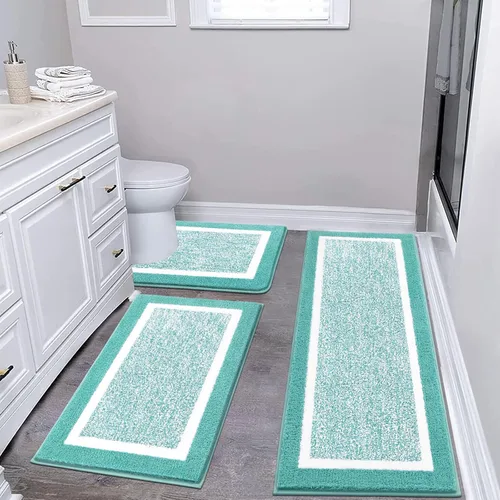 Vista 37 de Pauwer Juego de baño, alfombras de baño antideslizantes, alfombras de ducha absorbentes para suelo de baño, bañera y ducha, color azul aguamarina