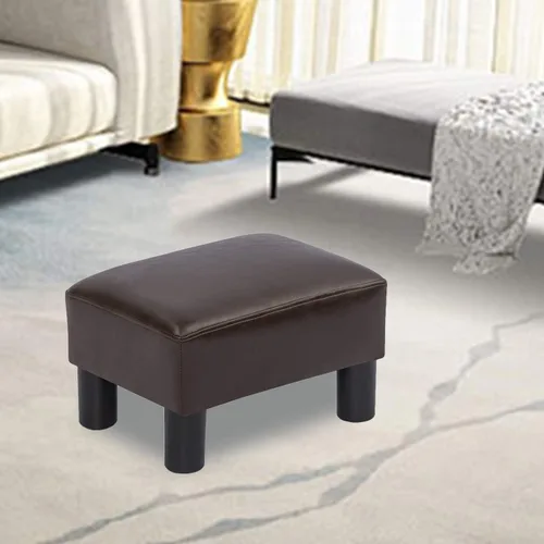 Vista 7 de Asense Taburete otomano de piel sintética, asiento acolchado rectangular pequeño con patas antideslizantes (marrón)