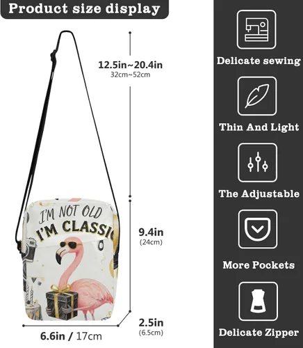 Vista 3 de 60s Birthday Vintage Style Flamingo messenger bag for women crossbody Crossbody Bags For Women Womens Cross Body Purse Shoulder Handbag Adjustable
