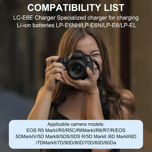 Vista 2 de Cargador de batería LC-E6 LC-E6E LP-E6N para Canon EOS R R5 R6 5D Mark II 5D Mark III 5D Mark IV 5DS 5DS R 6D 6Da 6D Mark II 7D 7D Mark II 60DA 60D