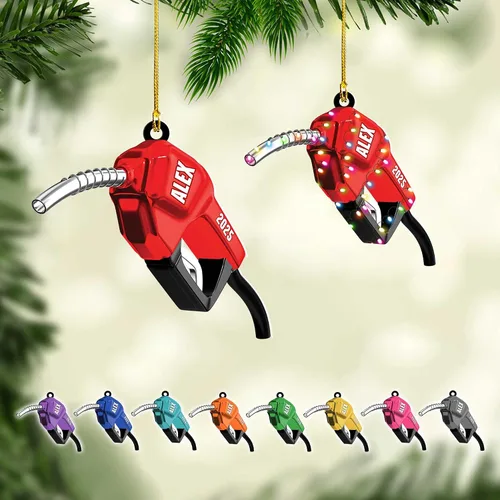 Vista 12 de Adorno de Navidad personalizado con bomba de gas, decoración retro personalizada para árbol de vacaciones, recuerdo único para trabajadores