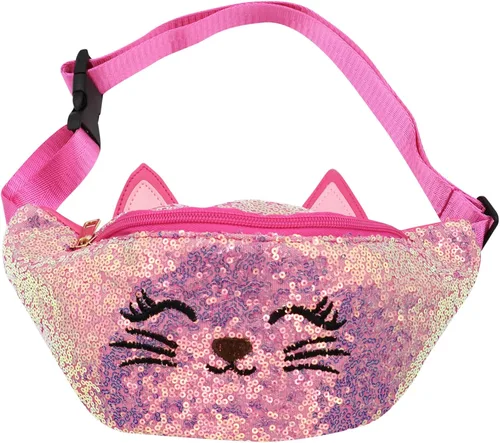 Vista 2 de Riñonera con lentejuelas con purpurina para niñas, cinturón ajustable, lindo gato, deportivo, bolsa de viaje para niños y adolescentes