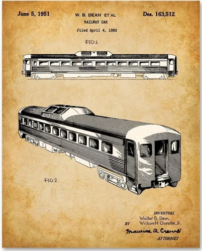 Vista 8 de Patente de coche ferroviario de pasajeros - Decoración clásica de tren, exhibición de pared de transporte ferroviario de locomotora, gran regalo