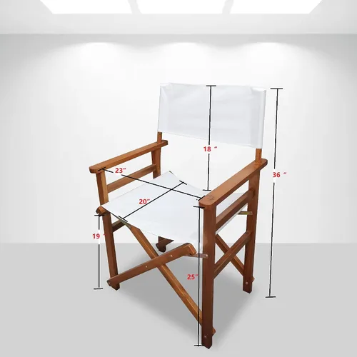 Vista 2 de Juego de 2 sillas plegables de director de 19 pulgadas, altura clásica, marco de madera natural con lona blanca Marco natural - lienzo blanco