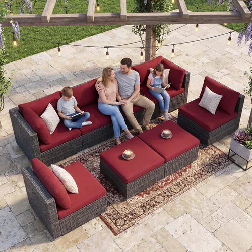 Vista 103 de NICESOUL Juego de muebles de patio de ratán extra grande con mesa para fogata de gas y propano, 29.3 pulgadas, respaldo alto, cómodos conversaciones
