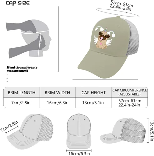 Vista 4 de devor Gorras de béisbol con diseño de perro Pug para papá, gorra gráfica para mujer
