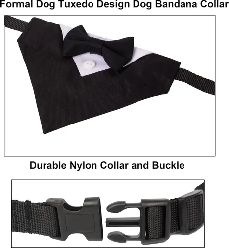 Vista 4 de Collar de esmoquin para perro, pajarita para perro de boda, negro, pequeño Collar de pajarita para perro, fácil de usar, ajustable