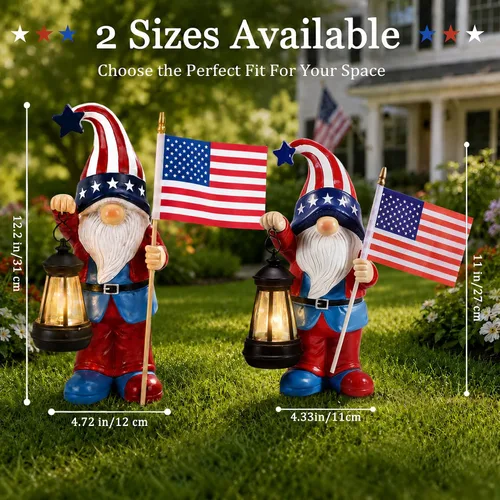 Vista 9 de Estatua de gnomos de jardín para decoraciones de patio, esculturas al aire libre, decoración patriótica, decoración del día conmemorativo para el 4