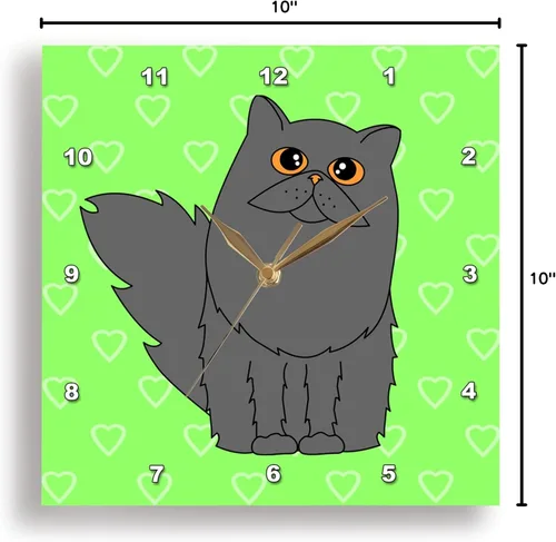 Vista 9 de 3dRose LLC Reloj de pared gris de pelo largo/gato persa con corazones verdes, 10 x 10 pulgadas