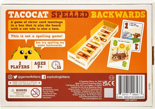 Vista 2 de Exploding Kittens Tacocat Spelled Backwards 2 Players - Ages 7+ - 15 Minutes to Play - Clever Family Board Game - Couples Game, Family Game Night