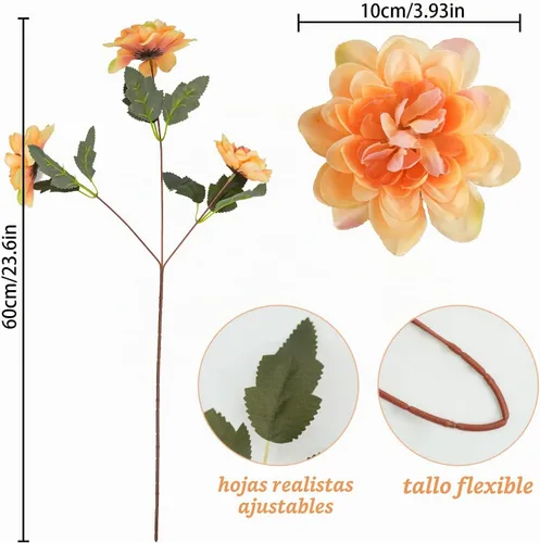 Vista 4 de 6 flores artificiales de otoño, 18 cabezas de seda, flores falsas de crisantemo naranja para el hogar, chimenea, mesa, centros de mesa, arreglos