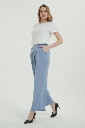 Vista 4 de Tronjori Mujer de cintura alta casual pierna recta largo traje de trabajo de negocios pantalones de vestir pantalones de pierna ancha cintura regular