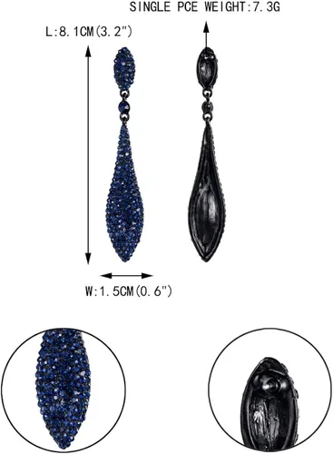 Vista 4 de EVER FAITH - Aretes largos de cristal austriaco para mujer, diseño de doble gota