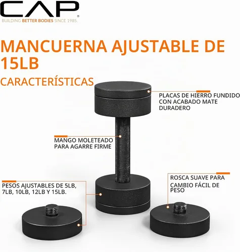 Vista 3 de CAP Barbell - Mancuerna ajustable de 15 lb Peso compacto de hierro fundido Múltiples opciones