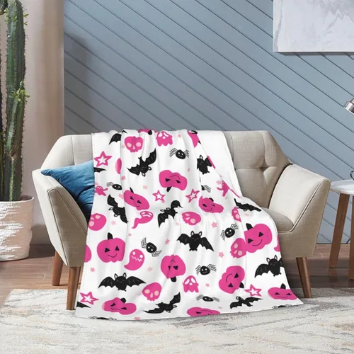 Vista 6 de Manta de Halloween de franela de forro polar suave, ligera, acogedora, cálida y linda, manta de felpa linda, manta para sala de estar, decoración