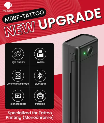 Vista 6 de Phomemo Impresora de plantilla de tatuaje, impresora térmica inalámbrica M08F con 10 piezas de papel de transferencia, compatible