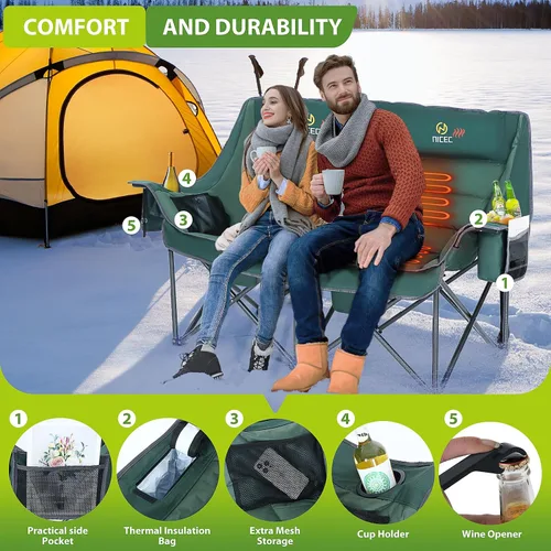 Vista 6 de Nice C Silla de camping climatizada con batería, sofá doble calefactado para campamento, sofá biplaza acolchado grueso de gran tamaño, banco