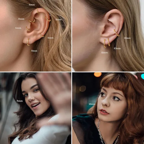 Vista 6 de Jstyle 8 aros hipoalergénicos para la nariz para mujeres y hombres, acero inoxidable quirúrgico 316L con bisagras