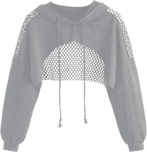 Vista 10 de SweatyRocks - Sudadera de manga larga, informal, corta, con diseño de abertura frontal, para mujer Negro sólido