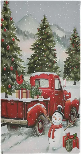 Vista 7 de Pfrewn Juego de 2 toallas de mano con diseño de muñeco de nieve de camión rojo de Navidad, 16 x 30 pulgadas, suaves, absorbentes, pequeñas toallas