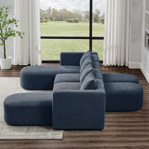 Vista 26 de Quarte Sofá seccional en forma de U, sofá modular con dos asientos individuales, dos sillas, combinación de bricolaje, tela de hilo en bucle Beige/5