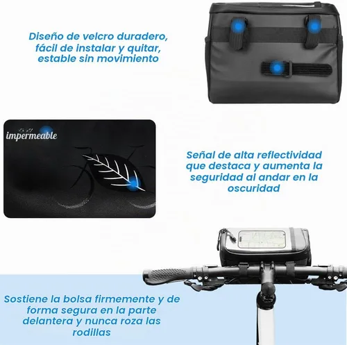 Vista 6 de WOTOW Bolsa de Manillar Impermeable para Bicicleta, Bolsa de Cesta Frontal con Soporte para Teléfono de Pantalla Táctil, Bolsa de Almacenamiento