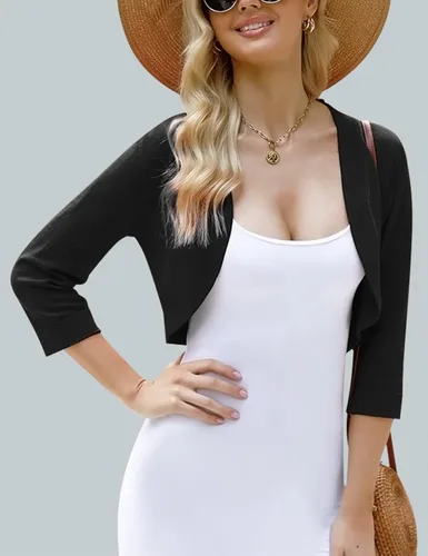 Vista 3 de iClosam Chaqueta de punto para mujer, manga 34, parte delantera abierta, bolero