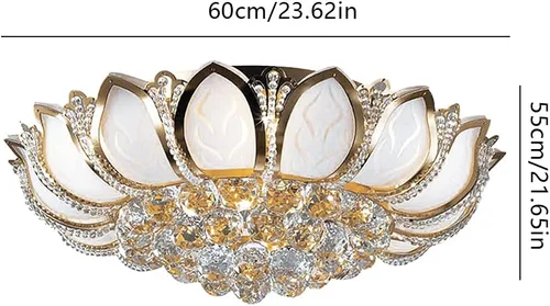 Vista 2 de Lámpara LED de montaje empotrado, lámpara de loto de 110 V, candelabro dorado de lujo, lámpara de techo moderna con luz LED, luz suave, luz de techo