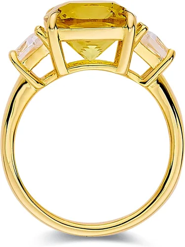 Vista 3 de Fine Color Jewels Anillo llamativo de zafiro amarillo canario cultivado en laboratorio en plata chapada en oro amarillo de 18 quilates