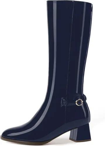 Vista 2 de SKYSTERRY Botas altas hasta la rodilla de tacón bajo con cremallera y puntera redonda para mujer de 2 pulgadas