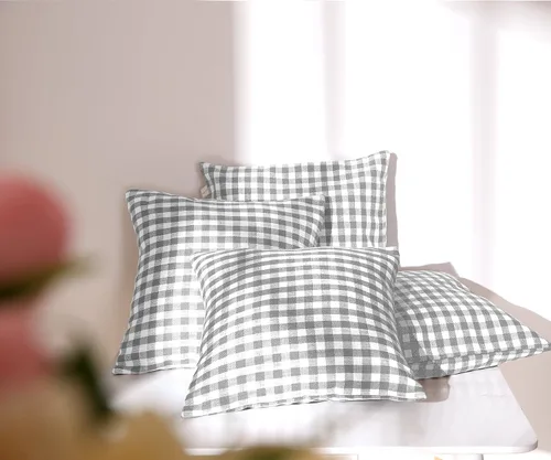 Vista 42 de Deconovo Almohada decorativa de lino sintético para el hogar, hecha a mano, a cuadros, para sofá, 18 x 18 pulgadas, gris oscuro y blanco