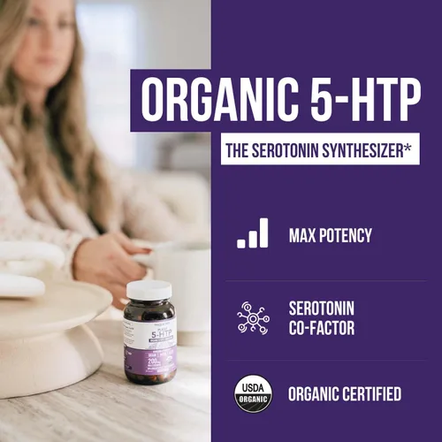 Vista 10 de 5-HTP Orgánico - 200 mg Concentración de 99% de 5HTP, más Vitamina B6 Cofactor y Lion’s Mane Extraído del Agua de Semillas de Griffonia