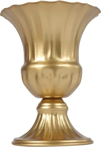 Vista 4 de 10 jarrones de trompeta de metal dorado, elegantes centros de mesa de boda, arreglos florales artificiales altos para decoración de bodas, ceremonia