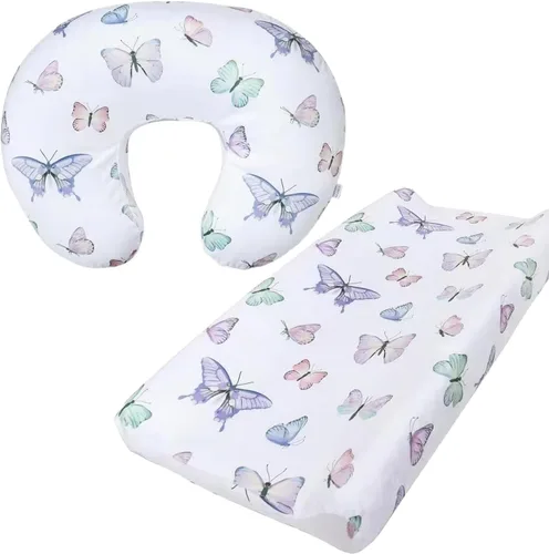 Vista 13 de Minky - Funda de almohada de lactancia en forma de U para bebé, niño y niña, solo funda (azul marino y beige claro, paquete de 2)