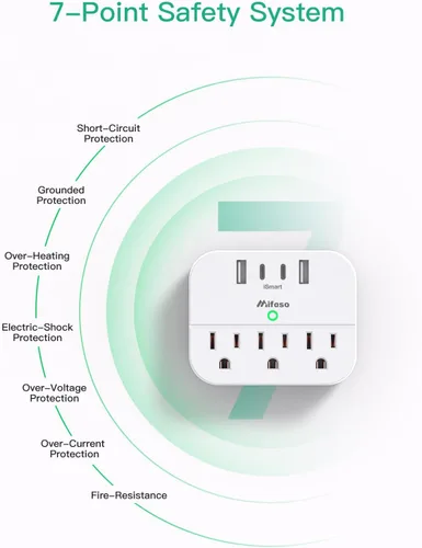 Vista 5 de Elementos esenciales para cruceros, barra de contactos para crucero con enchufe plegable, elementos esenciales de viaje con USB C, extensor