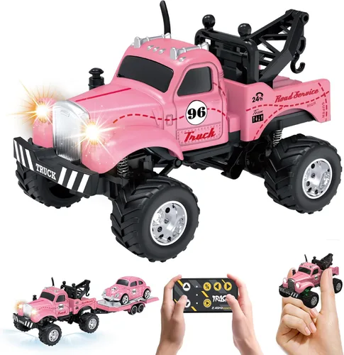 Vista 9 de MOONTOY 1:64 Escala Mini RC Car Alloy RC Truck con luces LED y remolque 2.4Ghz Remote and App Control Toy Car, 3-Speed Adjustment Pocket Mini Rc