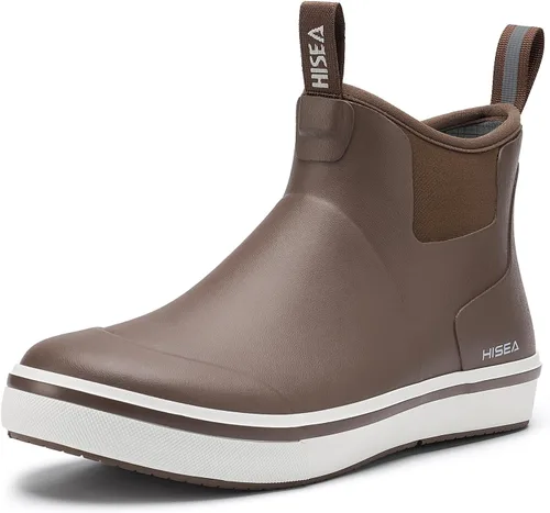 Vista 16 de HISEA Botas de lluvia para hombre, impermeables, de goma, neopreno, zapatos Negro