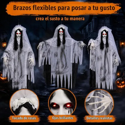 Vista 8 de Tangkula Decoración animada de Halloween de novia fantasma de 6 pies
